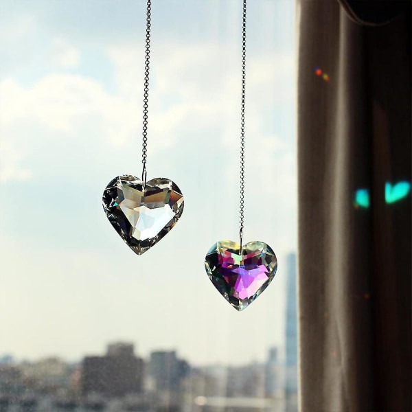 2-pack hjärtkristall solfångare, hängande solfångare med glasprismor för balkong, kök, trädgård