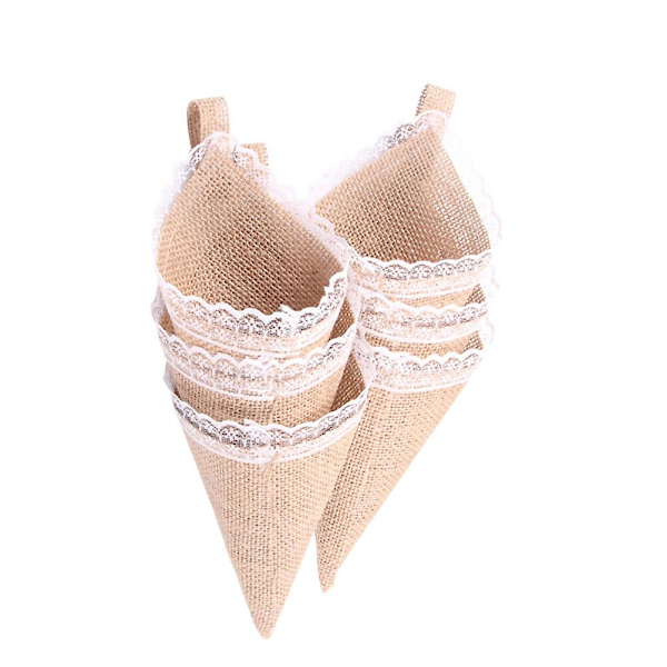 10 stk. Burlap Kegle Blomsterholder Organizer Fødselsdag Babyshower Bryllup Dekoration Beige 10 stk Beige 10pcs