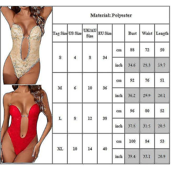 Kvinnors Spetskroppsshaper Plunging Deep V-ringning Osynlig Axelbandslös Rygglös Bodysuit ShapewearMRed M Red