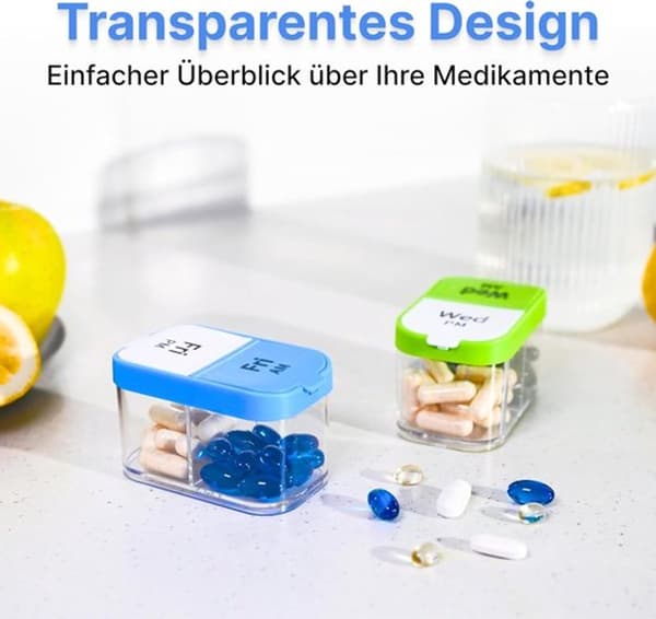 7-dagers pilleorganisator, ekstra store AM/PM-rom med 7 avtakbare daglige bokser, for medisiner, vitaminer, reise og eldre