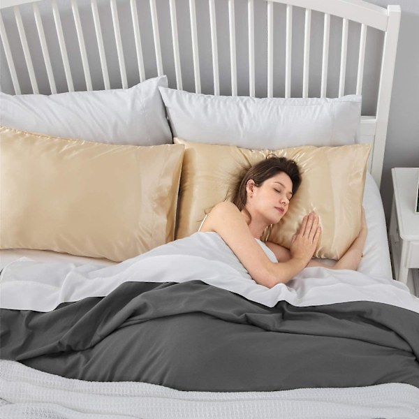 Satin Kuddeöverdrag för Hår och Hud, 2-pack - Standardstorlek Kuddeöverdrag - Satin Kuddeöverdrag med Kuvertstängning Champagne 20 x 36 Champagne 20  x 36