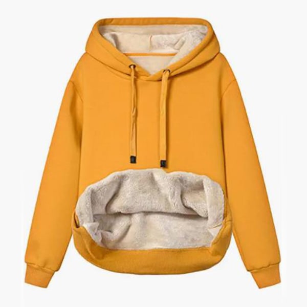 Dam Hoodie med Fleecefodrad Tröja, Casual Vintervarm yellow M