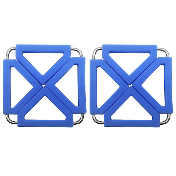 2 stk Silikon & Rustfritt Stål Hot Pot Holder Trivet Matte Varmebestandig Sklisikker Kvadratisk Brettbar Bordmatte Skålmatte Kopper Coaster (lilla)Blå12X12cm Blue 12X12cm