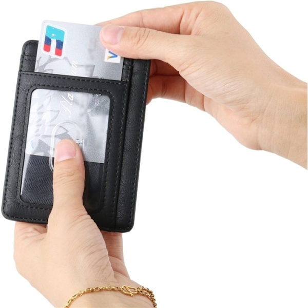 Ohut nahkainen RFID-suojattu lompakko luottokorttien säilytykseen, minimaalinen lompakko ID-ikkunalla miehille, naisille ja naisille