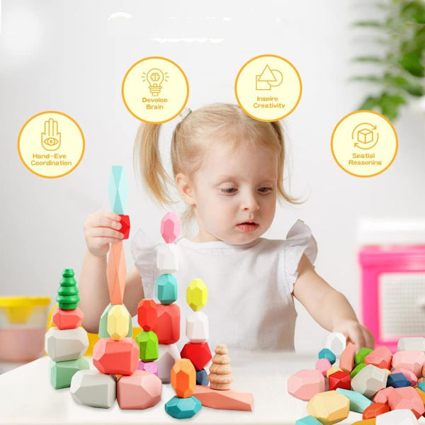 38 osaa Puinen Pinottava Rakennuspalikat Montessori-lelut 1 2 3 4 5 6-vuotiaille tytöille ja pojille Esikoulukasvatukselliset Aisti-lelut