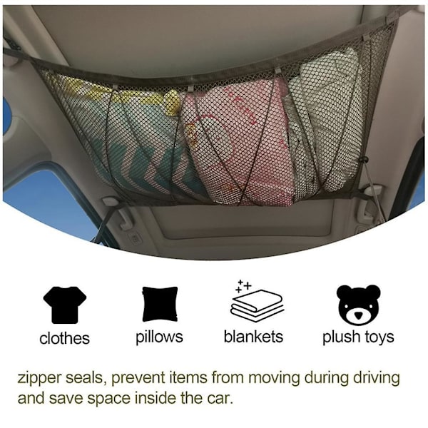 Bagasjenett for bil til oppbevaring av tepper - Universal nettpose for bil med justerbar snor for fire takarmlener, spesielt for SUV, pustende