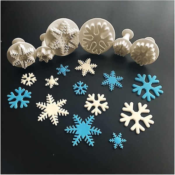 4 set, (12 st) Snöflinga Tårtmodellering Verktyg, Snöflingeformade Kakformar, Vita Snöflinga Kakformar i Plast, Tjock och Tunn Snöflinga Fjäderform