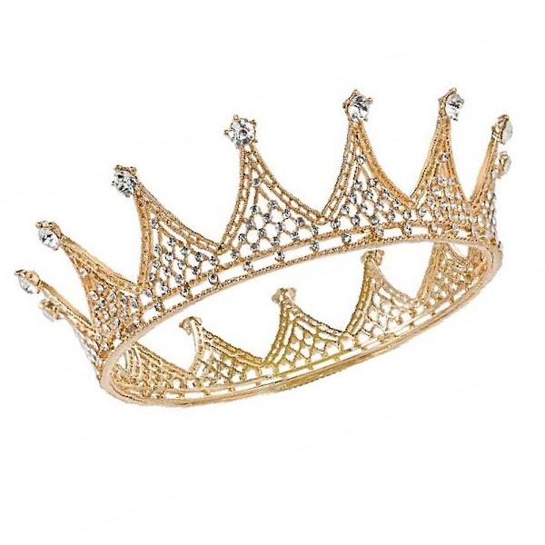 1 stk Barokk Rund Krone Rhinestone Bryllup Krone Fest Hodeplagg Tiara For Brud (gull)