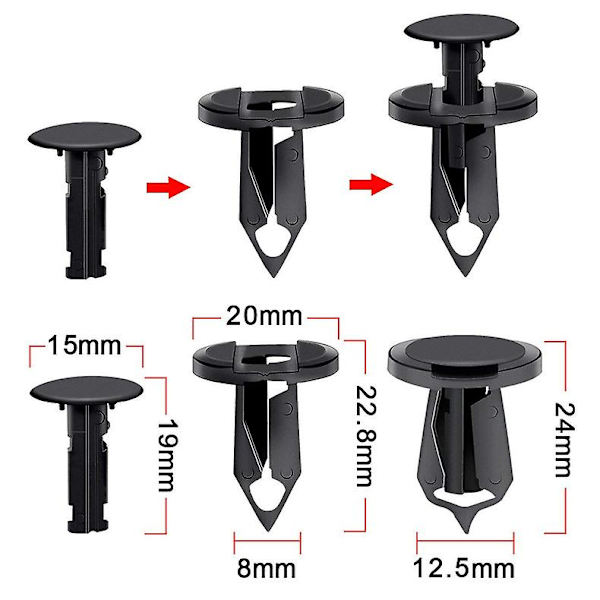 Auto Hul Plastik Nitte Fastgørelse Skærm Kofanger Tegnestift Clips 100 Stykker 8mm