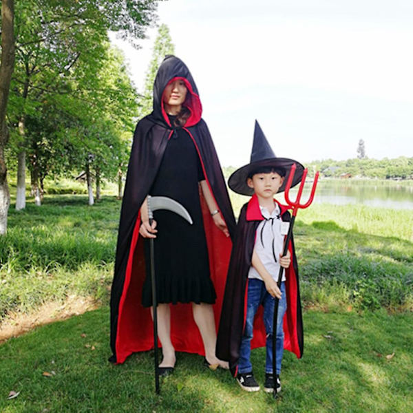 Halloween-viitta Lapsille ja Aikuisten Meikkiasuun, Punainen ja Musta Kasvojen Seisova Kaulus, Kuolemanviitta, Merirosvoviitta 120CM Red and black hooded