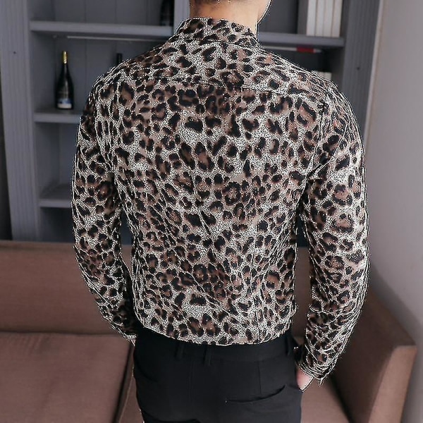 Herrar Skjorta Slim Fit, Casual Leopard Print SocialAsian 4XL 77-85KG Asian 4XL 77-85KG