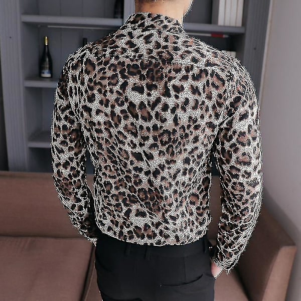 Menn Skjorte Slim Fit, Casual Leopard Print SocialAsian 4XL 77-85KG Asian 4XL 77-85KG