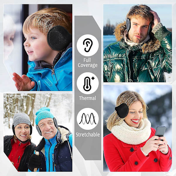 2 Pakkaa Korvanlämmittimiä Fleece-Korvasuojia Talvivarusteet Miehille Naisille Musta Harmaa Black  Gray