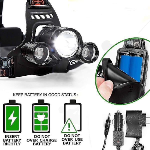 LED-otsalamppu 6000 lumenia, 4 valotilaa, Ladattava 18650 otsalamppu