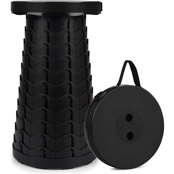 Musta, Maksimikuorma 180 kg, Kannettava Taittuva Jakkara, Toisen Sukupolven Teleskooppijakkara, Leiritoimintaan, Kalastukseen/Grillaukseen/Sisä- ja Ulkotiloihin