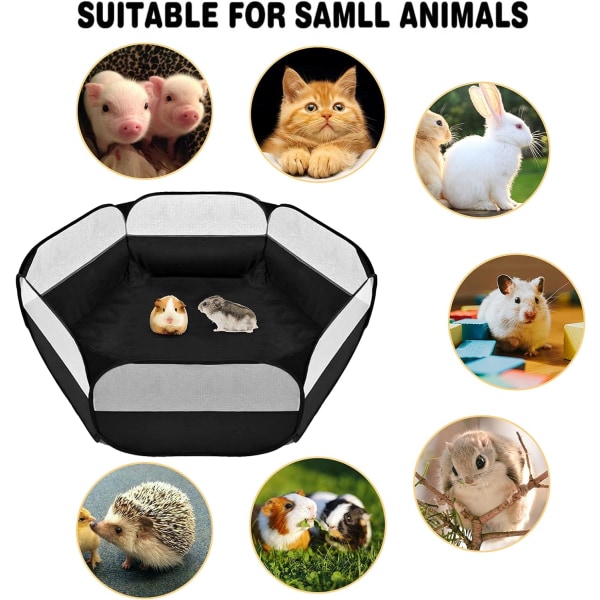 Lekegrind for små dyr, utendørs/innendørs Pop åpent treningsgjerde for kjæledyr, marsvintilbehør metalltråd (svart uten deksel)