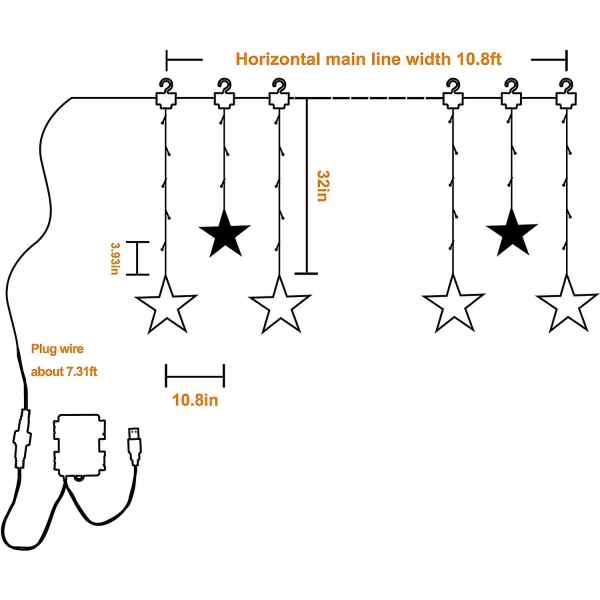 Stjernelys-gardin, varm hvit, utvidbar, julelys til vinduer, IP65, utendørs lysgardin med 8 moduser, rom, balkong, juledekorasjon