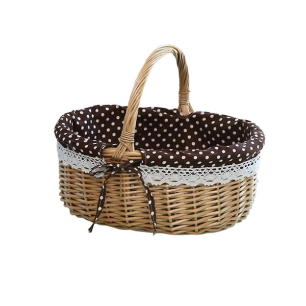 Picknickkorg Presentkorg Vävda Förvaringskorg Linne Innerkorg För Förvaring Användning Storlek S (Primär Färg Kaffe Tyg Med Vita Prickar)26*20cm 26*20cm