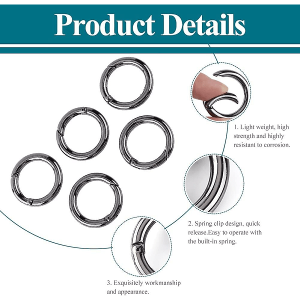 Set, 30 kpl karabiini sinkkiseos pyöreä jousinapsautusklipsit koukku avaimenperä Avaimenperä solki, jousirengas metalli pyöreä solki avoin rengas avaimenperä