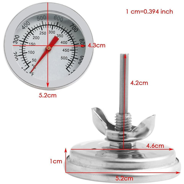 Rustfritt Stål Grill Smoker Grill Termometer Temperaturmåler 50-500