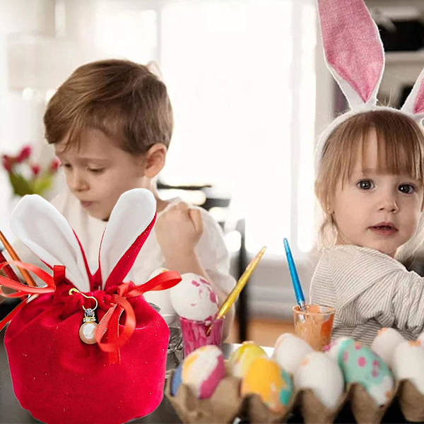6 stk. Røde Kaninøre Påskegaveposer, Fløjl Valentinsdag Chokolade Slik Emballagepose