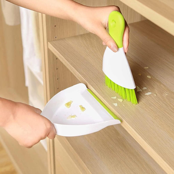 Kost og støvbrettsett - Liten kost og støvbrettsett, Mini kost og støvbrett, Liten støvbrett og børste sett for rengjøring av hjem, sofa,