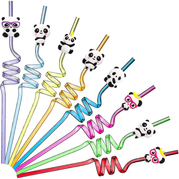 24 stycken Panda-sugrör Återanvändbara Panda-tema-sugrör Plast Panda-sugrör