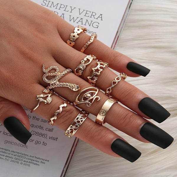HANDgjorda RINGAR Set med 11 st Blommiga Texturerade Ångestringar för Meditation, för Kvinnor, Present Ring till Jul
