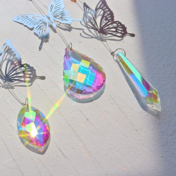 7 stykker sommerfugl krystal solfanger krystal lysekrone prisme indretning Havevindue Bil bryllup
