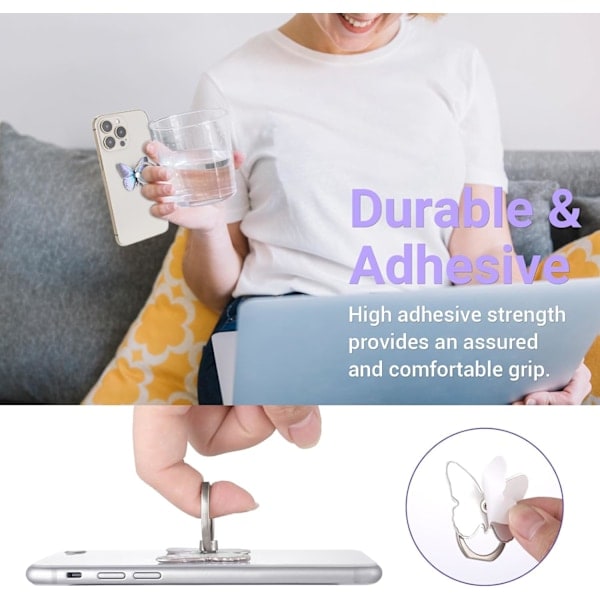 /Ryi/ 3-pack Mobiltelefon Ringhållare, Fjärilsmönster, 360 Graders Rotation Metall Fingerstöd med Knappögla, Kompatibel med Alla Smartphones