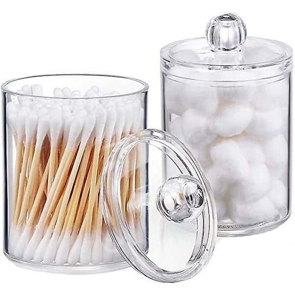 2 stycken bomullsdispenser, förvaringslådor för tops, förvaringslåda för tops, rund, transparent, med lock, för kosmetika, bomullsbollar, tops