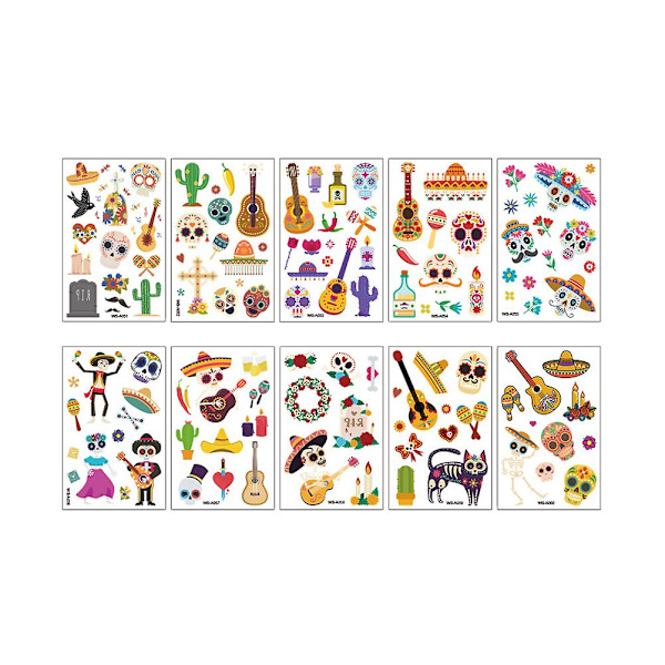 10 Ark med Klistremerker Bilskalle Tattoo Negleklistremerker Halloweensett Skalleklistremerker Animeklistremerker 12*7.6* 12*7.6*0.2cm