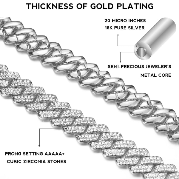 Cubanske Links Chain For Mænd 13 mm Halskæde Guld Sølvbelagt Halskæder Chain Diamond