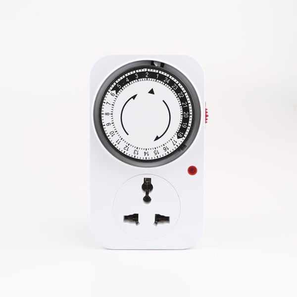 Enkel 24-timers innendørs timer, 1 polarisert stikkontakt, plugg inn, daglig på/av-syklus, 30-minutters intervall, for lamper