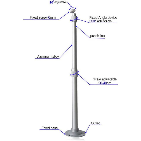 Projektortak- och väggfäste 20-40 cm, roterbart fäste i aluminiumlegering