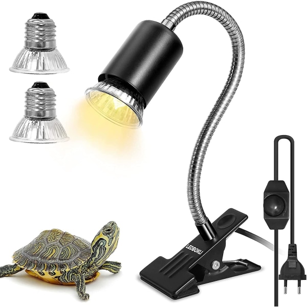 Sköldpadds Värmelampa Klämma, Justerbar Reptillampa Och 2 Solplats Uva Uvb 25w 50w Glödlampor Och Lång Bas 360 Rotationssats För Ödlor/ormar/kam