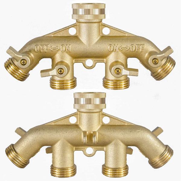 4-vejs Messing Slangedeler, Heavy Duty 4-vejs Have Slangeforbindelse 3/4 tommer, Solid 4-vejs Slange Adapter