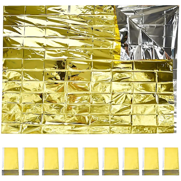 10 stycken nödfiltar Vikbara Guld 210x160cm Silver + Guld