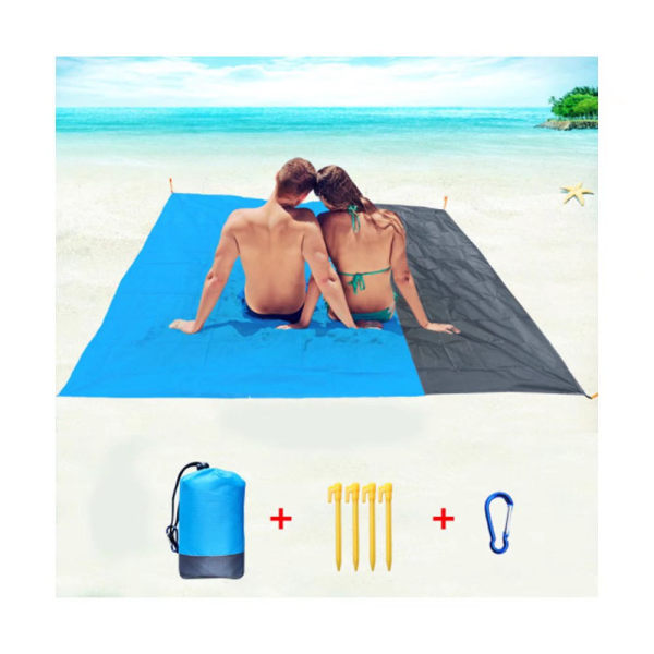 Strandmatte, anti-sand piknikteppe, med 4 batterier og 1 bag. Bærbart vanntett sammenleggbart campingteppe, egnet for utendørsaktiviteter som f.eks