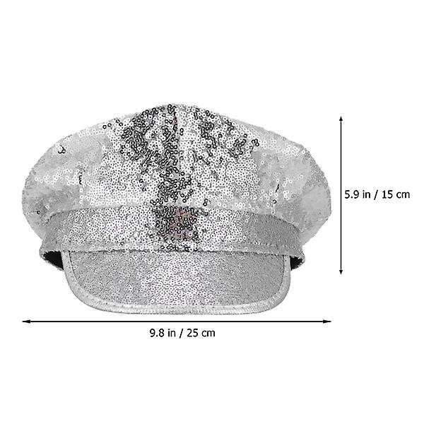 Makeup Pandebånd Performance Hat Glitter Captain Hat Storbremmet Hat Mardi Gras Kostume Party Tilbehør Silver 25X15cm