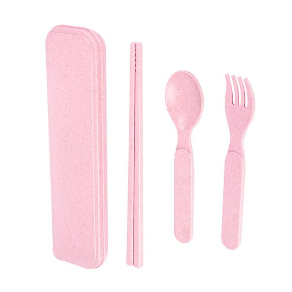 1 Sett Hvetehalm Skje, Pinner og Gaffel Bestikksett Reise Camping Servise Bestikksett Bærbar Kjøkkensett For Barn (rosa)Rosa Pink