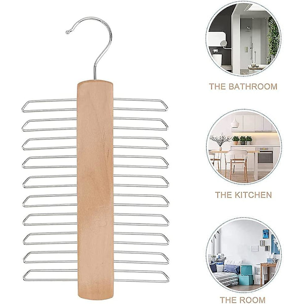 Set med 2 slipskrokar, slipshängare, trähängare för slipsar, halsdukar, bälten, slipsar och accessoarer (1 stycke vit, 1 stycke trä)