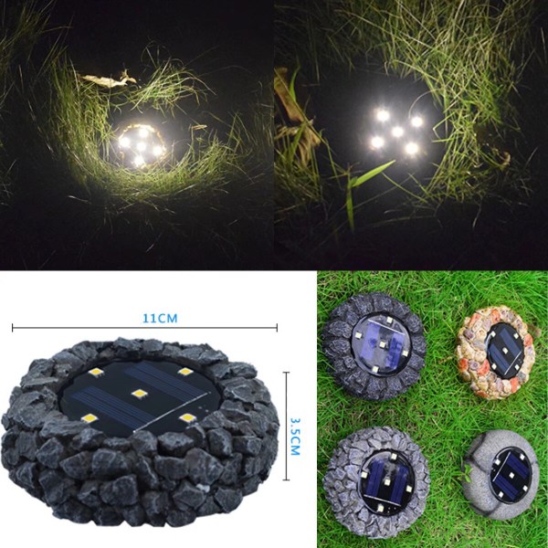 2 stk Solcelled Begravede Lys Steinslamper 5LED Harpiks Begravede Lys Utendørs Hage Begravede Plenlys Simulering Steinslys (Reef