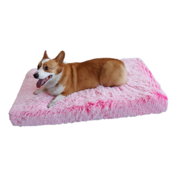 Firkantet Plys Hundekasse Kattekasse Pude Dyrekasse Dyb Søvn Hund Sofa Seng Dyretilbehør (Pink Hvid, M 50*40*5cm)