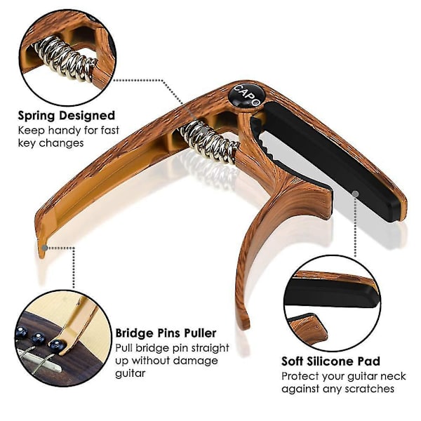 Guitar Capo Kompatibel Med Akustisk Elektrisk Klassisk Guitarer Og Bas Ukulele Capo Med Pick Guitar Tilbehør
