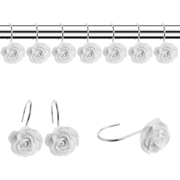 12 st Heminredning Dekorativa Rostfria Duschdraperihakar Rosdesign Duschdraperiringar Haken (röd)Vit White