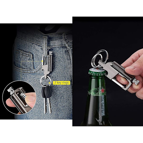 Eldstartare för utomhusbruk, Multiverktyg Nyckelring, Nödöverlevnadsutrustning med Flint Metall Tändsticka Eldstartare Fotogen Påfyllningsbar Tändare, Flasköppnare