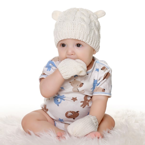 Baby och handskar, Baby Girl Boy Hat Handskar Set Vinterstickade mössor Baby Newborn Mössor för Baby 0-2 månader (S; Grå)