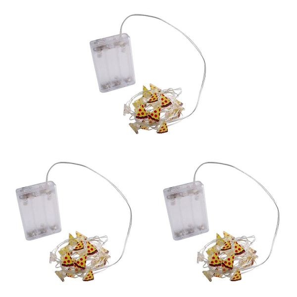 3 stk 20 LED Mini Pizza-formede Lyslenker Søte Kobbertrådlysdekorasjon For Bryllup Fest 3pcs