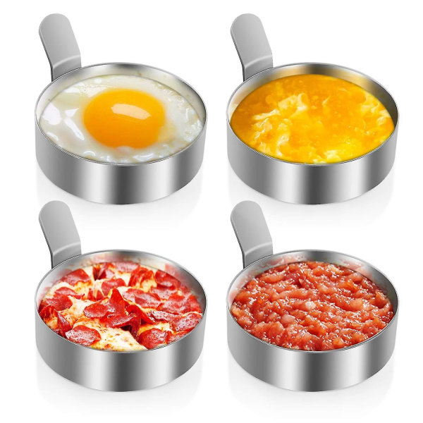 4-pack 9cm äggcirkelringar | Runda äggringar i rostfritt stål för stekning| Äggformar Molds För Matlagning Stekt Ägg